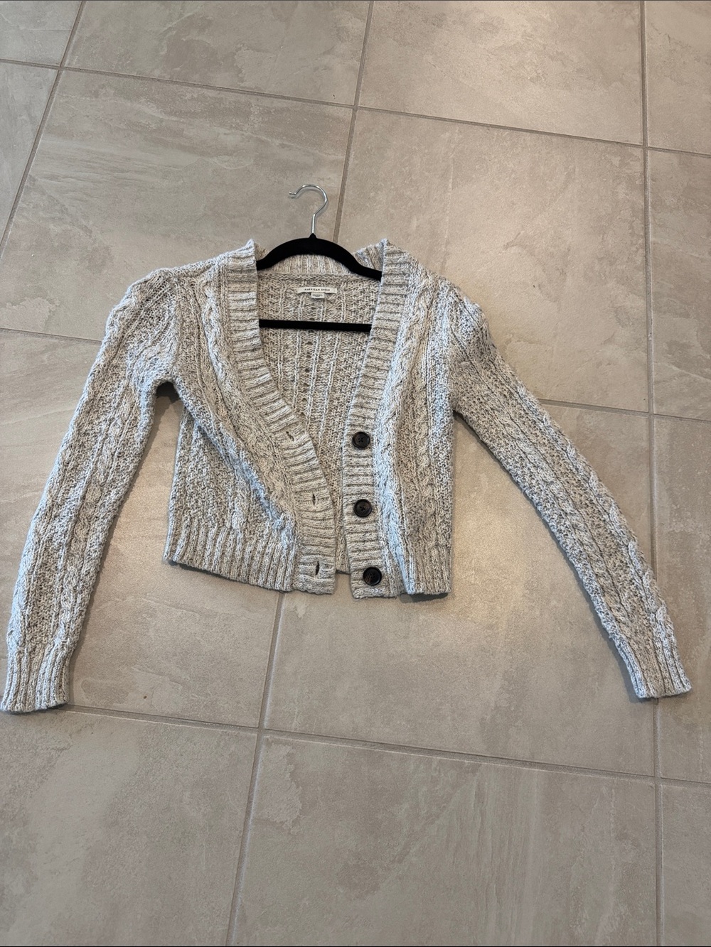 American Eagle Outfitters Cropped Cable Knit Cardigan - Light Gray